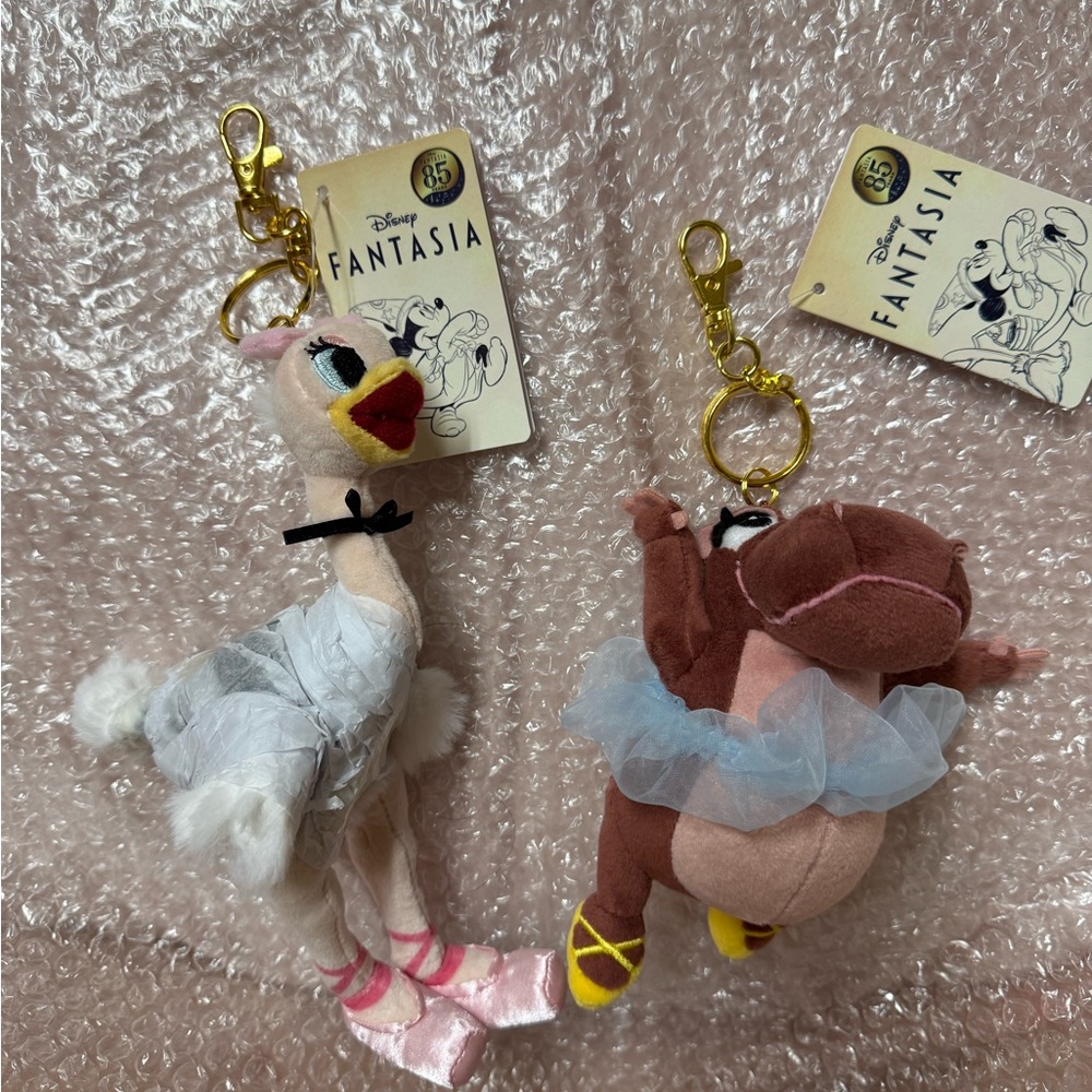 2 Hyacinth Hippo plush Keychain + Madame Upanova Ostrich Plush Keychain